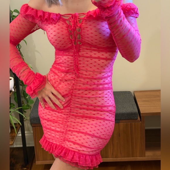 Vibrant Pink Heart Ruched Dress - Dollskill Sugar Thrills - Picture 5 of 5
